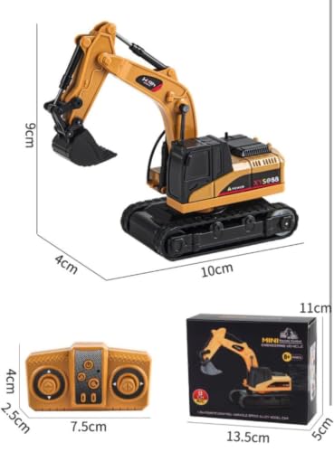 Image of Remote Control Excavator Toy for Kids, 1:64 Alloy RC with 2.4GHz Remote, 360 Rotation, Working Excavator Arm, LED Lights & Sound, Rechargeable Construction Vehicle for Boys & Girls
