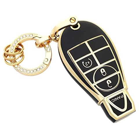 chyoekey Key Fob Cover for Dodge with Keychain Soft TPU Car Key Shell Case Protector Compatible with 2013-2018 Dodge Ram Truck 1500 2500 3500 GQ4-53T 56046953 (For Dodge - Black, 4 Buttons) Cover