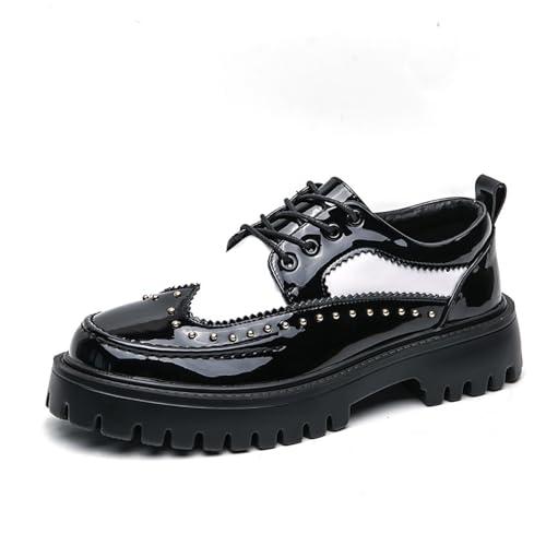 Scarpe eleganti da uomo in pelle verniciata con plateau, stringate, stile business casual, con tacco a blocco, comode.(Wei�,41 EU)