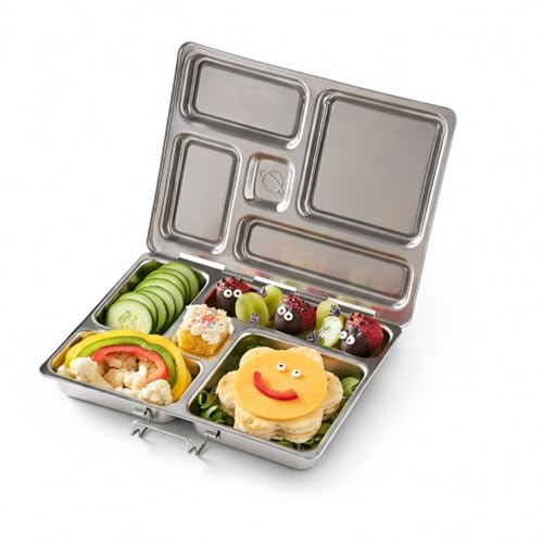 PlanetBox Rover Stainless Steel Bento Box Style Lunch Box for Kids with 5...