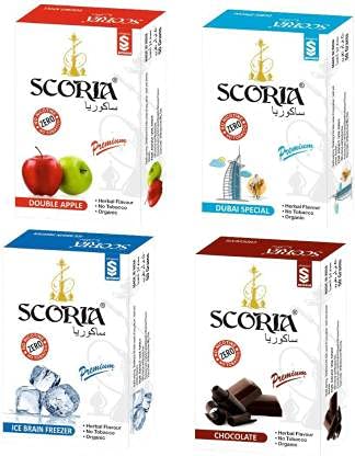 SCORIA Herbal Hookah Molasses (100% Nicotine and Tobacco Free) SCORIA Double Apple, Dubai Special, Ice Brain Freezer, Mint Special Hookah Flavor (Pack of 4)