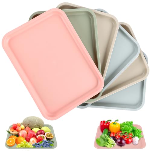 Set di 8 vassoi da portata in plastica, piatti da portata riutilizzabili da 14,5 x 10,5 x 0,9 pollici, grandi, 4 colori, vassoio rettangolare per cucina, sala da pranzo, festa