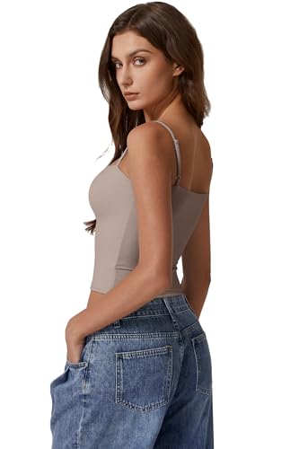 Image of QINSEN Women's Double Lined Basic Tank Top Adjustable Spaghetti Straps Sleeveless Camisole Shirts