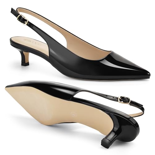 Image of AprCoco Women's Kitten Heels Slingback Pointed Closed Toe Ankle Strap Elegant Women Pumps Shoes for Dating Wedding