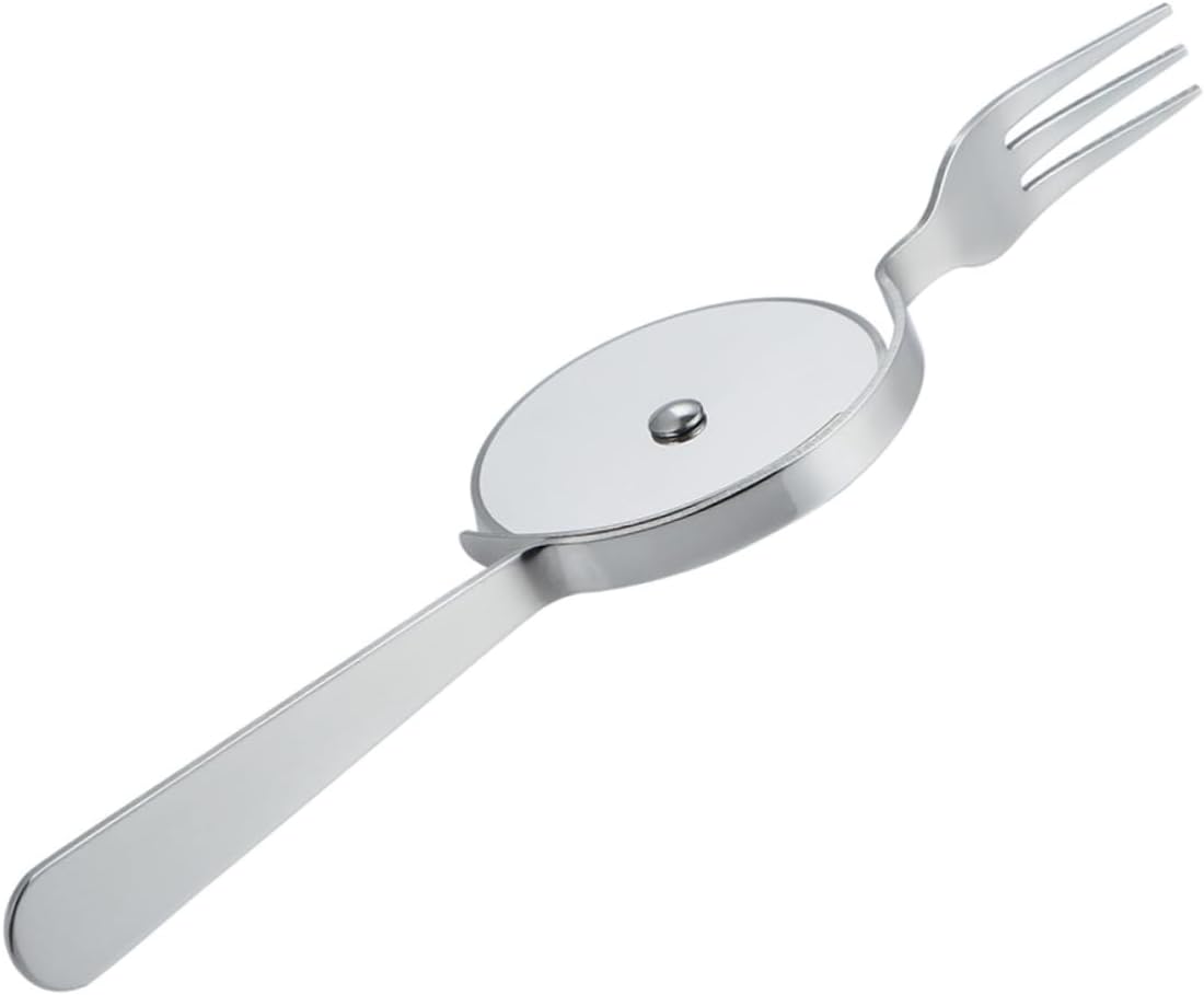 PRETYZOOM Pizza Cutter Stainless Steel with Fork and Cake Shovel Pizza Wheel Multifunctional Kitchen Tool