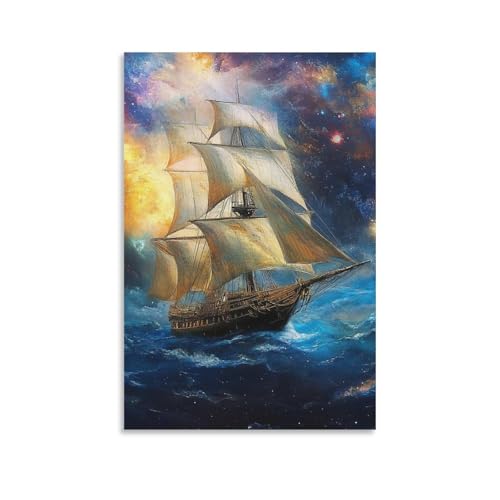 Impression sur toile voilier KAYZTGSDA 40x60 cm pour décoration de salle de bain