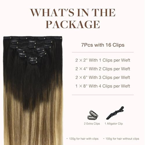 Image of GOO GOO Clip in Hair Extensions Real Human Hair, Remy Human Hair Extensions Clip ins for Women, Natural Human Hair, 12inch 85g 7Pcs, 2 /6 /18 Balayage Brown to Dirty Blonde