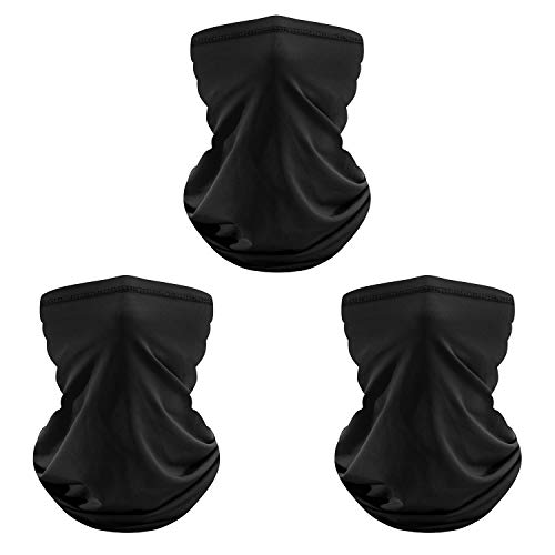 Dlala 3 Pieces Neck Gaiter Face Mask Bandana Summer Neck Cover Scarf Sun UV Protection Dustproof Breathable Fishing Running Cycling (Black)