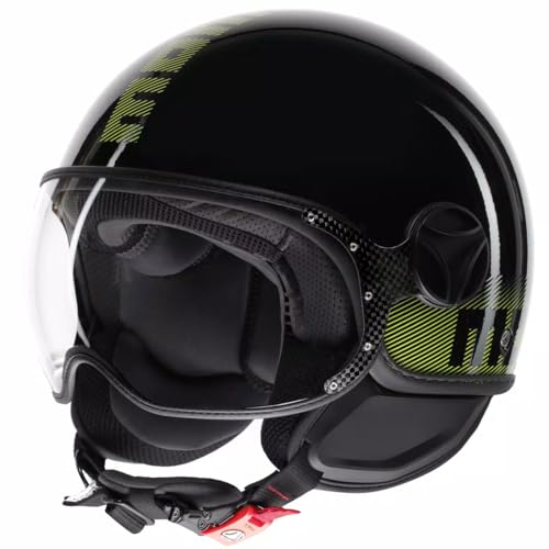 Momo Casco FGTR Classic, Nero con Strisce Glitter Gialle, Casco Moto (S: 55-56)