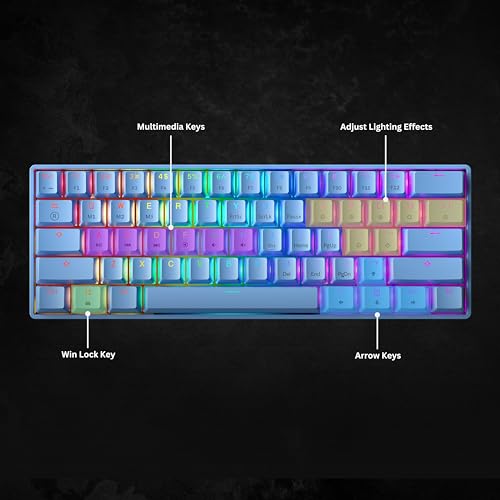 Image of GK61 Mechanical Gaming Keyboard - 61 Keys Multi Color RGB Illuminated LED Backlit Wired Programmable for PC /Mac Gamer (Gateron Optical Brown, Blue)