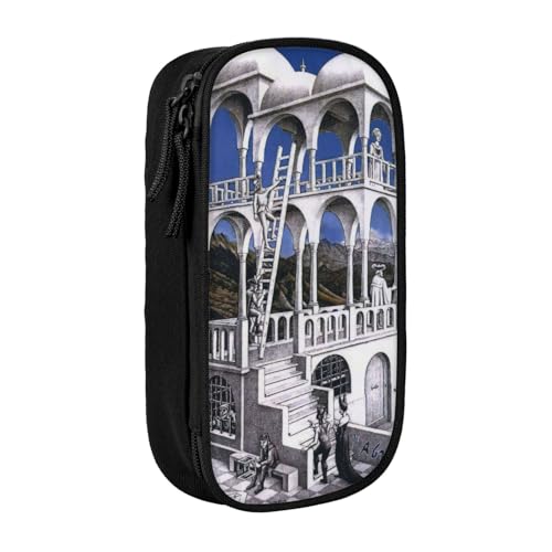 Maurits Cornelis Escherマウリッツ・エッシャー(ベルヴェデーレ)有名な絵画ペンケース 筆箱 文具ケース おしゃれ 筆袋 鉛筆ケース 鉛筆のサック 中高校生 軽量 収納バッグ 学生 子供 誕生日 入学ギフト 大容量 ダブルレイヤーBla