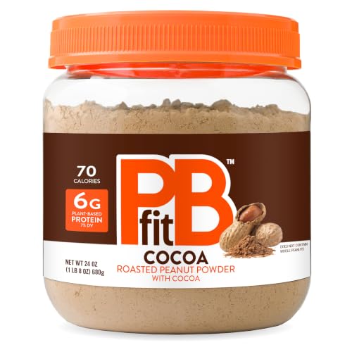 Image of PBfit 24 Ounce Peanut Butter Powder Chocolate Flavor, Cocoa Powdered Peanut Butter Spread From Real Roasted Peanuts and Cocoa, 6g of Protein 7% DV, Gluten-Free, 70 calories, 88% less fat (Pack of 1)