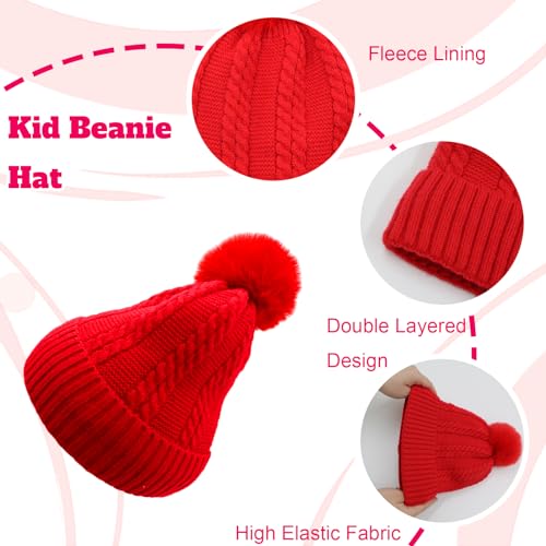 3Pc Kids Winter Hat Scarf Mittens Set for Boys Girls Age 6-10, Knitted Beanie Hat Gloves Neck Warmer4