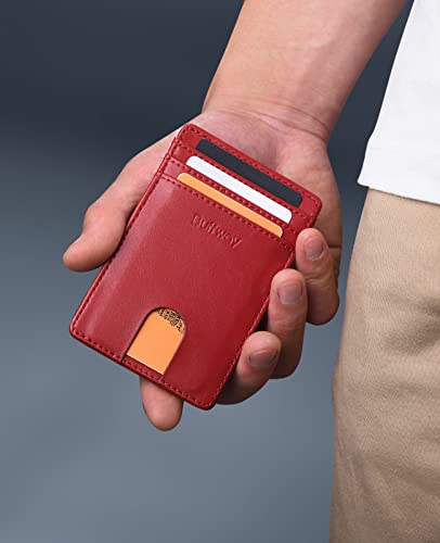 Image of Buffway Mens Slim Wallet, Minimalist Thin Front Pocket Leather Credit Card Holder with RFID Blocking for Work Travel | Minimalist