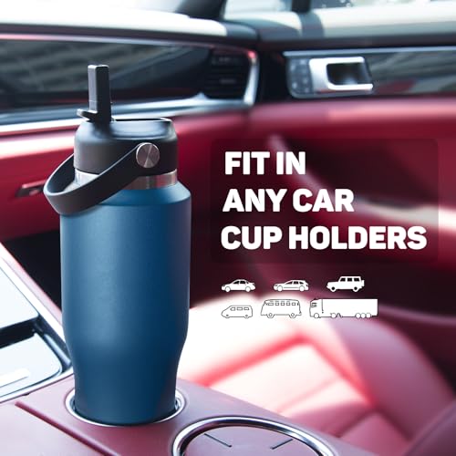 Image of ABOTOCUP 32oz Water Bottle Insulated with Powder Coated, Fit in Any Car Cup Holder, Water Bottles with Straw and Spout Lids, Stainless Steel Insulated Double Wall Leak-proof BPA Free to Keep Cold&Hot