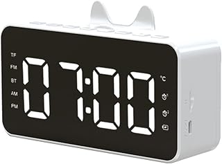 Qutsvosh Multi-Function Alarm Clock Radio Desk Alarm Clock LCD Display Digital Alarm Clock Bluetooth-Compatible Music Playing Digital Alarm Clock Office White