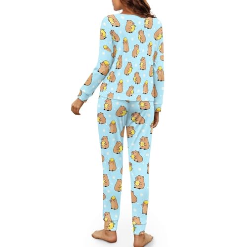 Image of Women's Pajamas Set Soft 2 Piece Loungewear Long Sleeve Pj Set Matching Sleepwear with Pockets for Women Plus Size