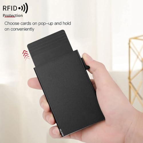 Image of FELSTAR Card Holder RFID Blocking Aluminum Pop Up Smart Credit /Debit ATM Wallet for Men's and Women's Corporate Gift for Employees Black (Minimalist)