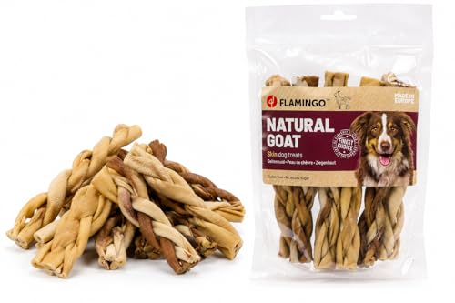 Flamingo Leckerli Hund – Snack Nature Ziegenhaut Dünn – 100g – Hundesnack – glutenfrei – ohne Zuckerzusatz – aus Europa