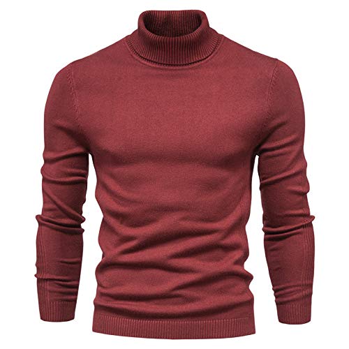 Maglione Uomini Casual A Colori Solidi Pulluver Pullover Calda Maglione A Singhiozzo Aderente Autunno E Inverno-Wine Red,XXL