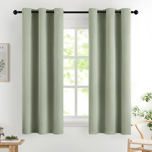 MIULEE Room Darkening Curtains Thermal Insulated Drapes Solid Window Treatment Set Grommet Top Light Blocking Blackout Curtain for Living Room/Bedroom 2 Panels 42 x 63 inch Sage Green