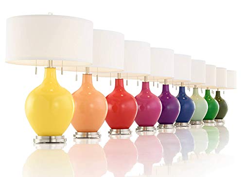 Color + Plus Toby Modern Style Table Lamp 28" Tall Citrus Yellow Glass Gourd Plain White Drum Shade Decor For Bedroom Living Room House Home Bedside Nightstand Office Family Kids Entryway #TOP4