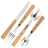 VALICLUD Camping Besteckset mit Holzgriff Ergonomisch Langlebig Rostfrei Messer Löffel Spülmaschinenfest Vielseitig für Picknick Outdoor und Familiengebrauch