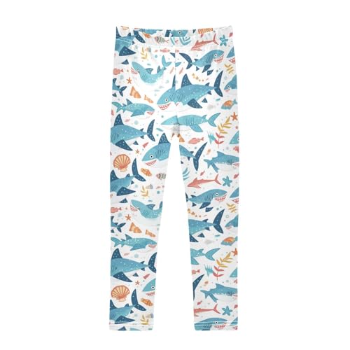 Cute Sharks Girls' Leggings Toddler Doodles Fishes Kids Yoga Pants Dance Active Tights 4T