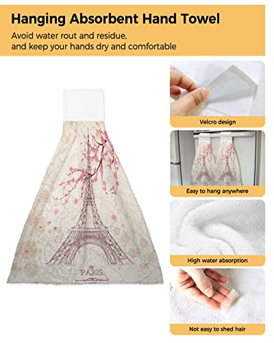 Museday Hand Towels For Bathroom Kitchen Absorbent Dish Towels Romantic Sakura Paris Tower Beautiful City Abstract Art Decorative Hanging Hand Towels Set Soft Tea Bar Tie Towel Washcloth #TOP1