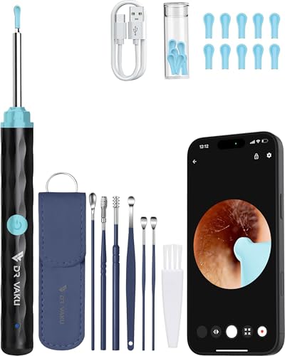 Image of Dr Vaku Earocam Ear Cleaner Earwax Removal Tool with Extra Cleaning Kit (Set of 7) HD Camera Wifi Connection & 6 LED Lights Endoscope Tool + 11 Silicone Tips Free & Storage Case-Black /Blue