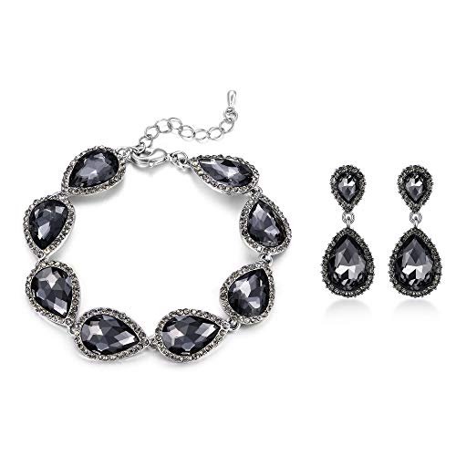 EVER FAITH Sparkly Crystal Elegant Bridal Prom Pear Shaped Drop Pierced Earrings Bracelet Set