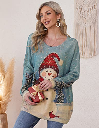 Image of YESNO Women Christmas Sweater Graphic Printed Oversized Pullover Sweaters Casual Loose Knit Tops S01
