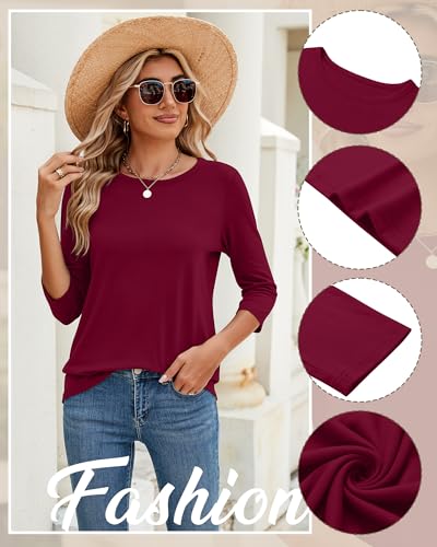 Ficerd 3 Pack 3/4 Sleeve Tops for Women Round Neck Dressy Basics Tees Casual Trendy Loose Fit T Shirts4