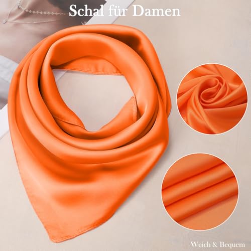 JasGood Damen Seidentuch Seide Leicht Eleganter Seidenschal Damen Bandana Halstuch Kopftuch Schal Vielseitiges Seidenschal für Frauen,Orange