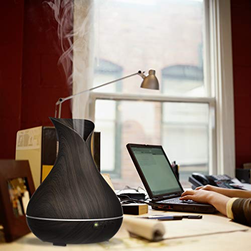 Simpeak Aroma Diffuser 400ml, Ultraschall Raum Diffuser Holz für Essential Öle, Aromatherapie Düfte Luftbefeuchter mit 7 LED Farben- Dunkle Holzmaserung-7