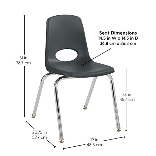 Factory Direct Partners 10384-Bk 18" School Stack Chair, Stacking Student Seat With Chromed Steel Legs And Nylon Swivel Glides For In-Home Learning, Classroom Or Office - Black (4-Pack) #TOP2