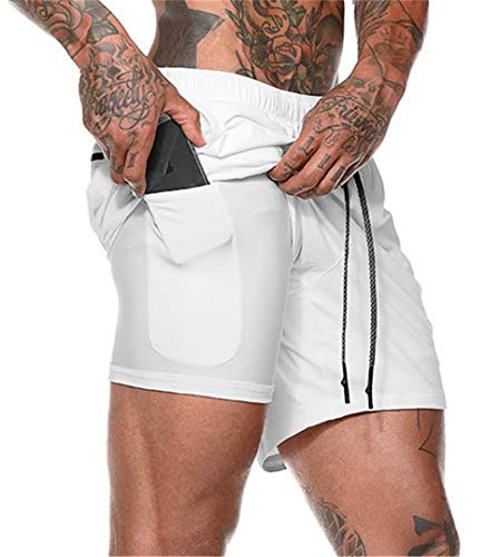 Photo 1 of Akk Men's 2 in 1 Running Shorts Workout Training Yoga Gym Sport Short Pants with Zipper Phone Pockets
