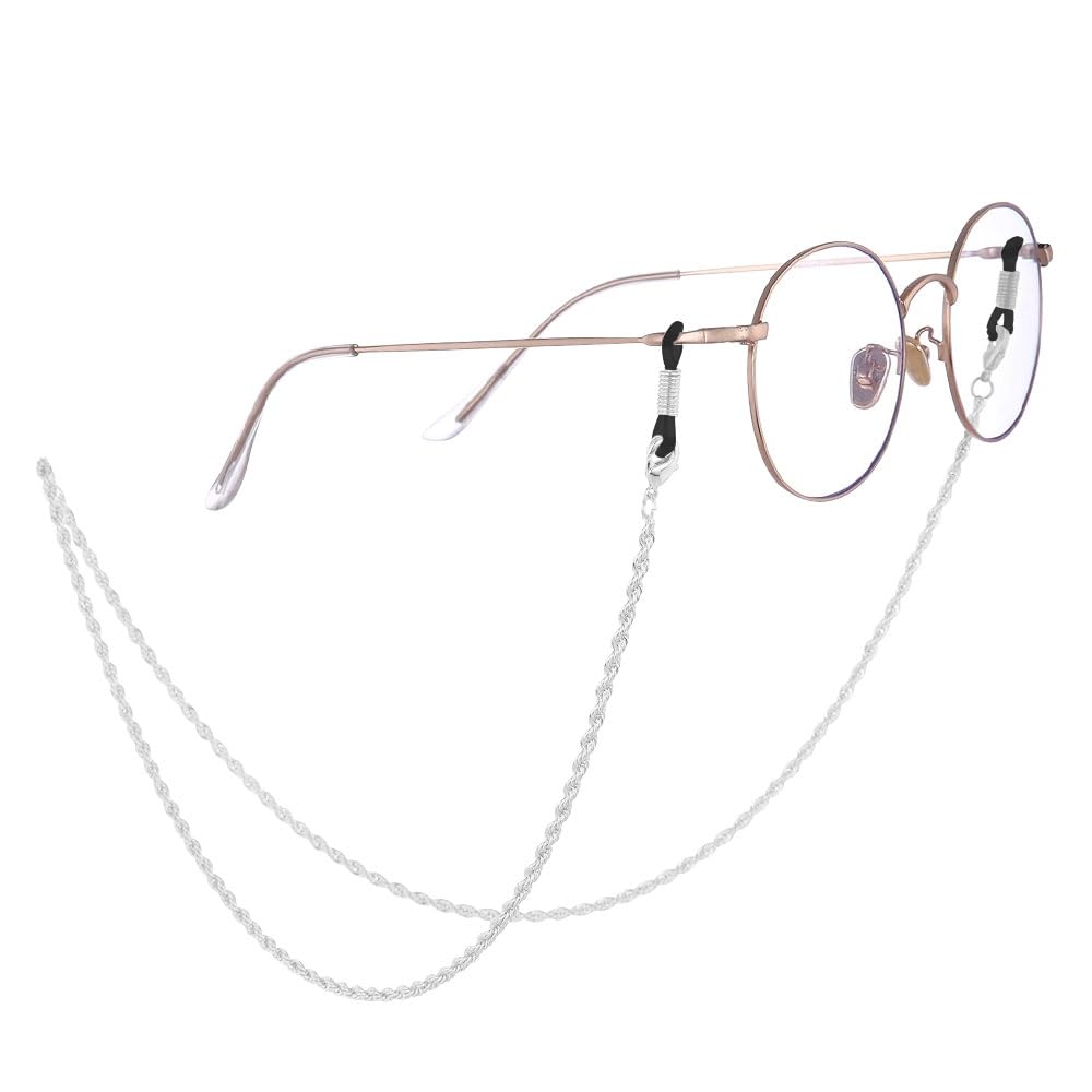 AZWOOD Cadena de gafas de plata para mujer, resistente al agua, correa de acero inoxidable, cadena de eslabones para mascarilla, gafas de sol, cordón para llaves, plata, 75