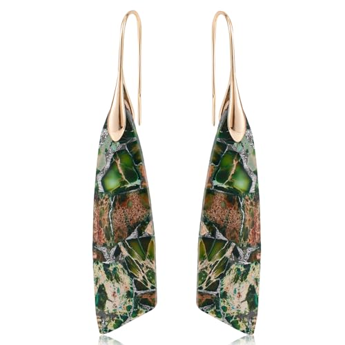 Bohèmes Boucles d'Oreilles en Pierre Naturelle Femme, Triangles Tendance en Jaspe Boucles d'Oreilles Pendantes Pierre Légères et Tendance Cadeau...