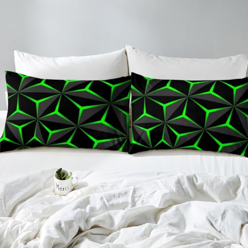 Homemissing Neon Honeycomb Duvet Cover Double Size,Geometric Stereoscopic Theme Teens Boys Bedding Set,Adults Bedroom Decoration 3D Green Print Comforter Cover Set All Season - Image 4