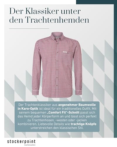 Stockerpoint Campos3 Herren Trachtenhemd, Bordeaux, XL