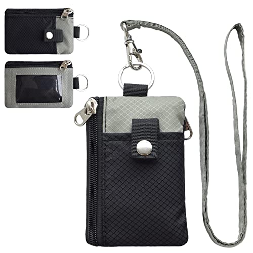 Image of CHENSPRX Minimalist RFID Blocking Small Wallet with ID Window,WaterResistant Zip Id Case Wallet with Lanyard Keychain for Cards,Cash,Travel,Women,Men
