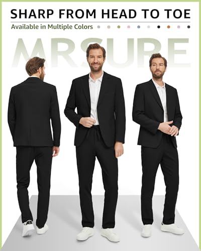 MrSure Men's 2-Piece Regular Fit Linen Suit, Two Buttons Lightweight Jacket and Pants for Prom, Beach Wedding, Casual, Summer2