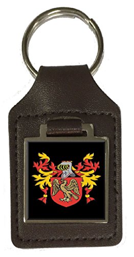 Porte-clés en cuir marron blason gravé Boulton idée cadeau homme