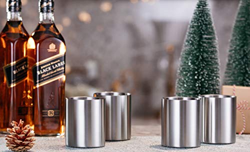 Jillmo Whiskey Glass Set Of 4 Stainless Steel Lowball Glasses - 10 Oz Insulated Shatterproof Outdoor Bourbon Glass - Ideal Gift For Family, Friends And Whisky Lovers #TOP5