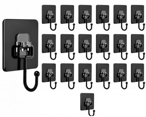 Image of CERLINK Black Large Adhesive Hooks for Wall Heavy Duty Waterproof Wall Hooks for Hanger Hooks, Stainless Steel Towel and Coats Wall Hook to Use Inside Kitchen, Bathroom, Home and Office Pack 20