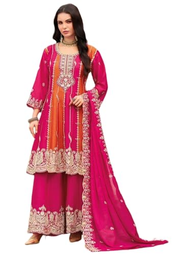 Costume indien lourd Chinon Festiva Sharara broderie Karwa Chauth 16021