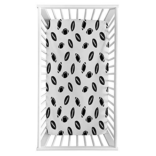 Image of American Football Fitted Crib Sheet,Monochrome Pattern with Black Rugby Balls American Culture Sports Play Microfiber Silky Soft Toddler Mattress Sheet Fitted,28"x 52"x 8'',Baby Sheet for Boys Girls