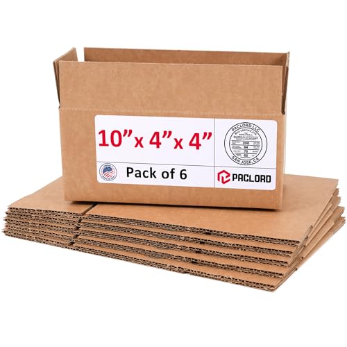 Image of Small Cardboard Boxes 10 inchL x 4 inchW x 4 inchH (Pack of 6) - USA-Made Packing Boxes for Moving, Shipping, or Storage - USPS, UPS, FedEx Approved - Professional Packing Supplies for Moving