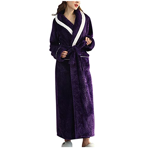 tsaChick Ladies Dressing Gowns Long Robe Fuzzy Plush Spa Bath Robes Soft Cozy Fleece Bathrobe Winter Warm Full Length Housecoat Oversized Plush Loungewear Nightgown Purple
